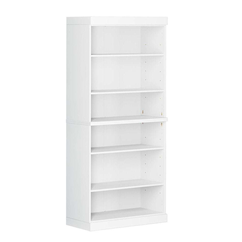 72" White Solid Wood Adjustable Six Tier Library Bookcase