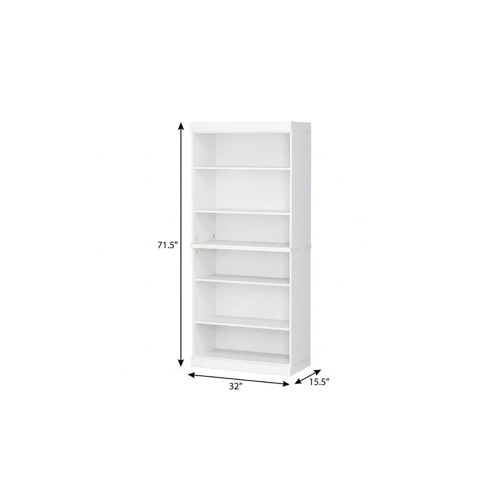 72" White Solid Wood Adjustable Six Tier Library Bookcase
