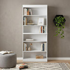 72" White Solid Wood Adjustable Six Tier Library Bookcase