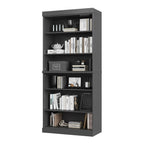72" Gray Solid Wood Adjustable Six Tier Library Bookcase