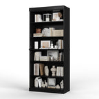 72" Black Solid Wood Adjustable Six Tier Library Bookcase
