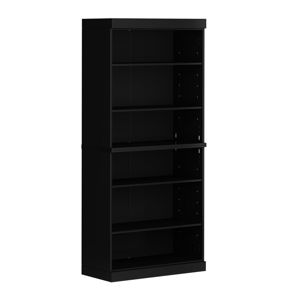 72" Black Solid Wood Adjustable Six Tier Library Bookcase