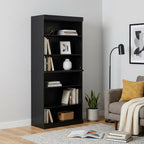 72" Black Solid Wood Adjustable Six Tier Library Bookcase