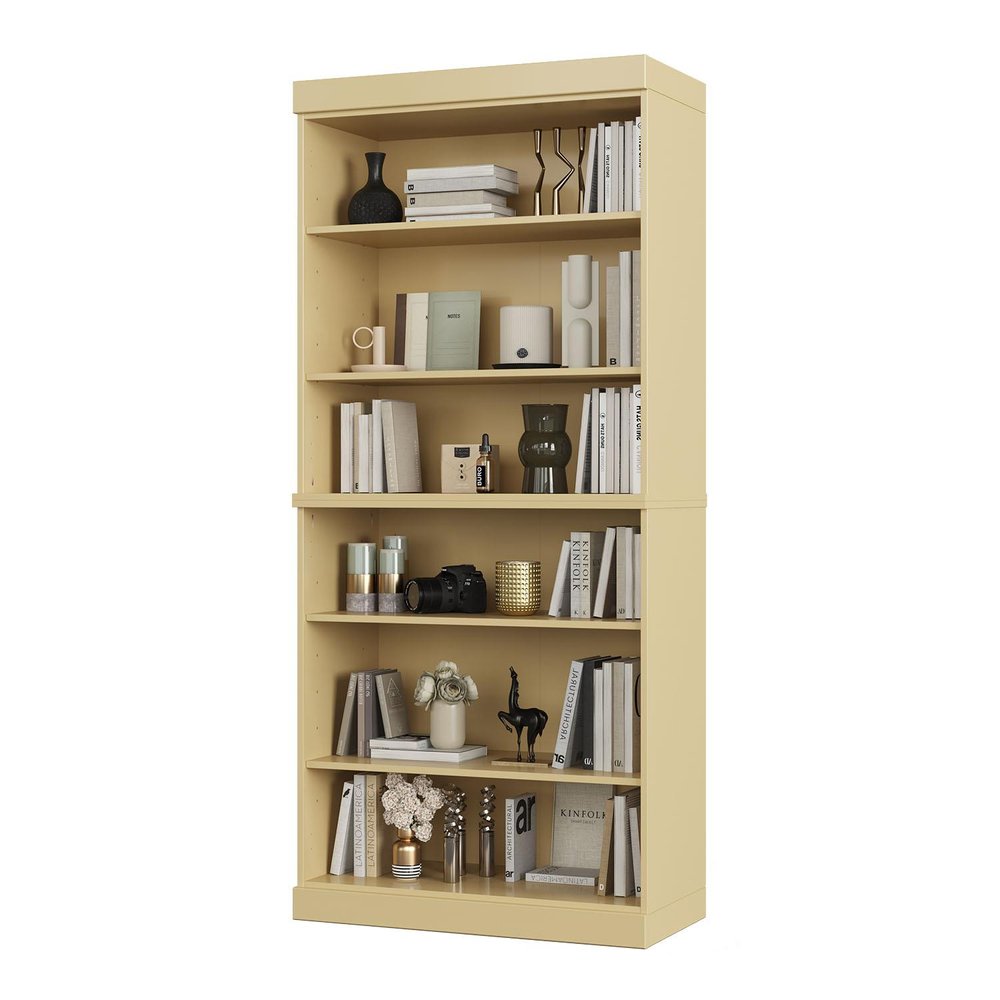 72" Yellow Solid Wood Adjustable Six Tier Library Bookcase