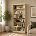 72" Yellow Solid Wood Adjustable Six Tier Library Bookcase