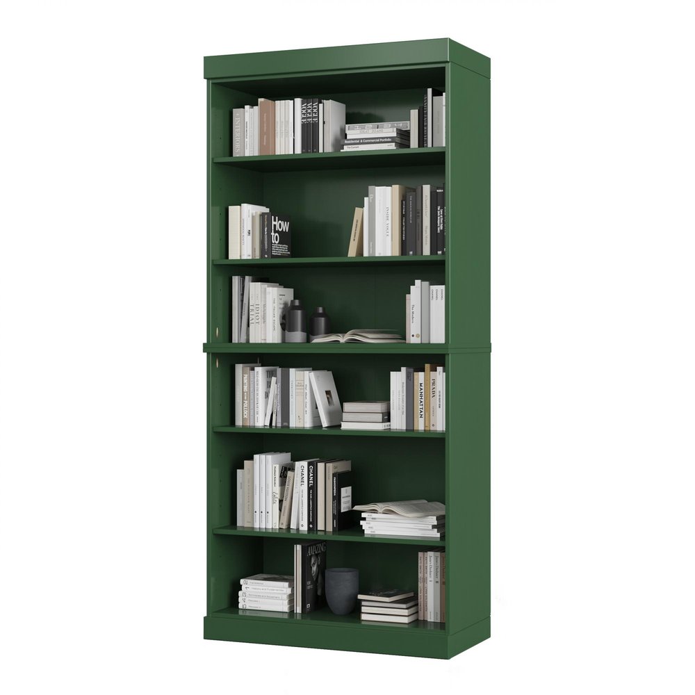 72" Green Solid Wood Adjustable Six Tier Library Bookcase