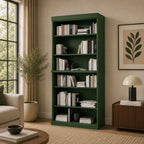 72" Green Solid Wood Adjustable Six Tier Library Bookcase