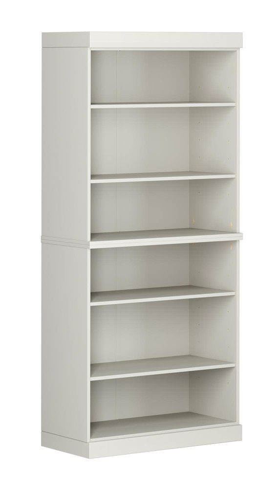 72" Off White Solid Wood Adjustable Six Tier Library Bookcase
