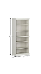 72" Off White Solid Wood Adjustable Six Tier Library Bookcase
