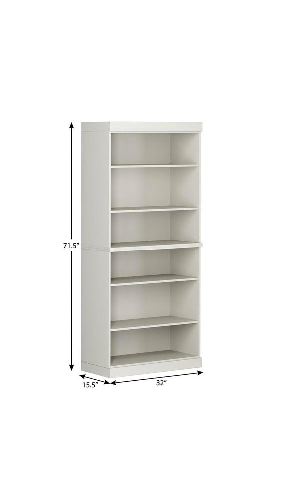72" Off White Solid Wood Adjustable Six Tier Library Bookcase