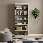 72" Off White Solid Wood Adjustable Six Tier Library Bookcase