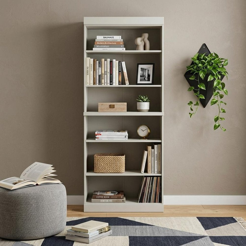 72" Off White Solid Wood Adjustable Six Tier Library Bookcase