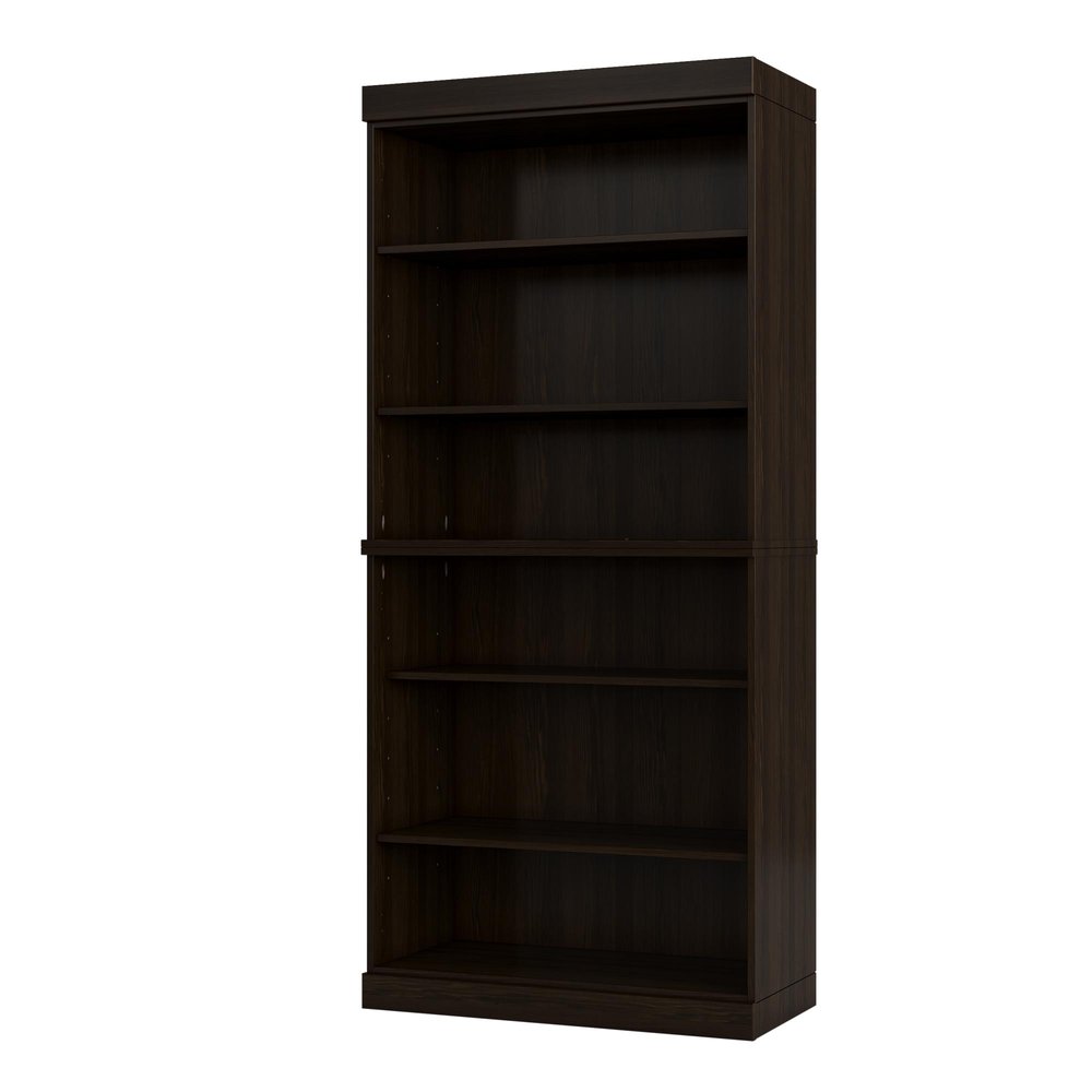 72" Espresso Solid Wood Adjustable Six Tier Library Bookcase