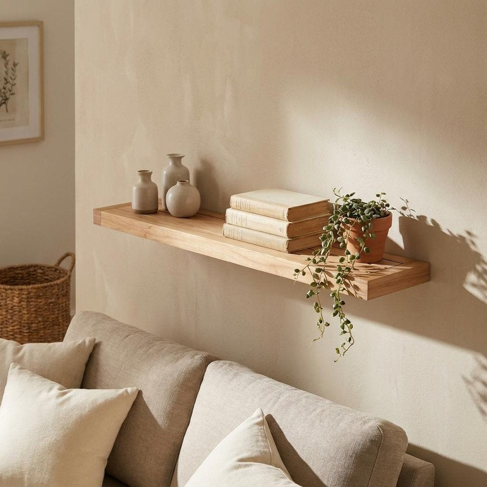 36" Brown Solid Wood Wall Mounted Floating Shelf