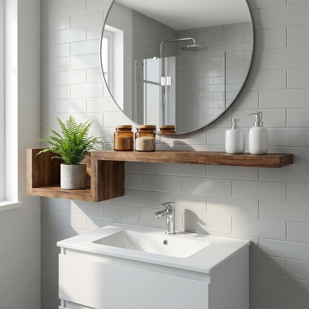 47" Oak Solid Wood Wall Mounted Floating Shelf