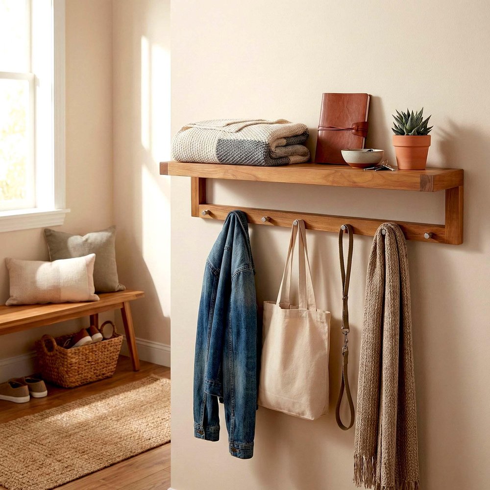 36" Brown Solid Wood Wall Mounted Floating Shelf