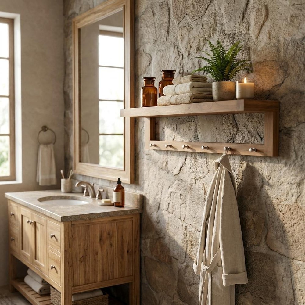 36" Brown Solid Wood Wall Mounted Floating Shelf
