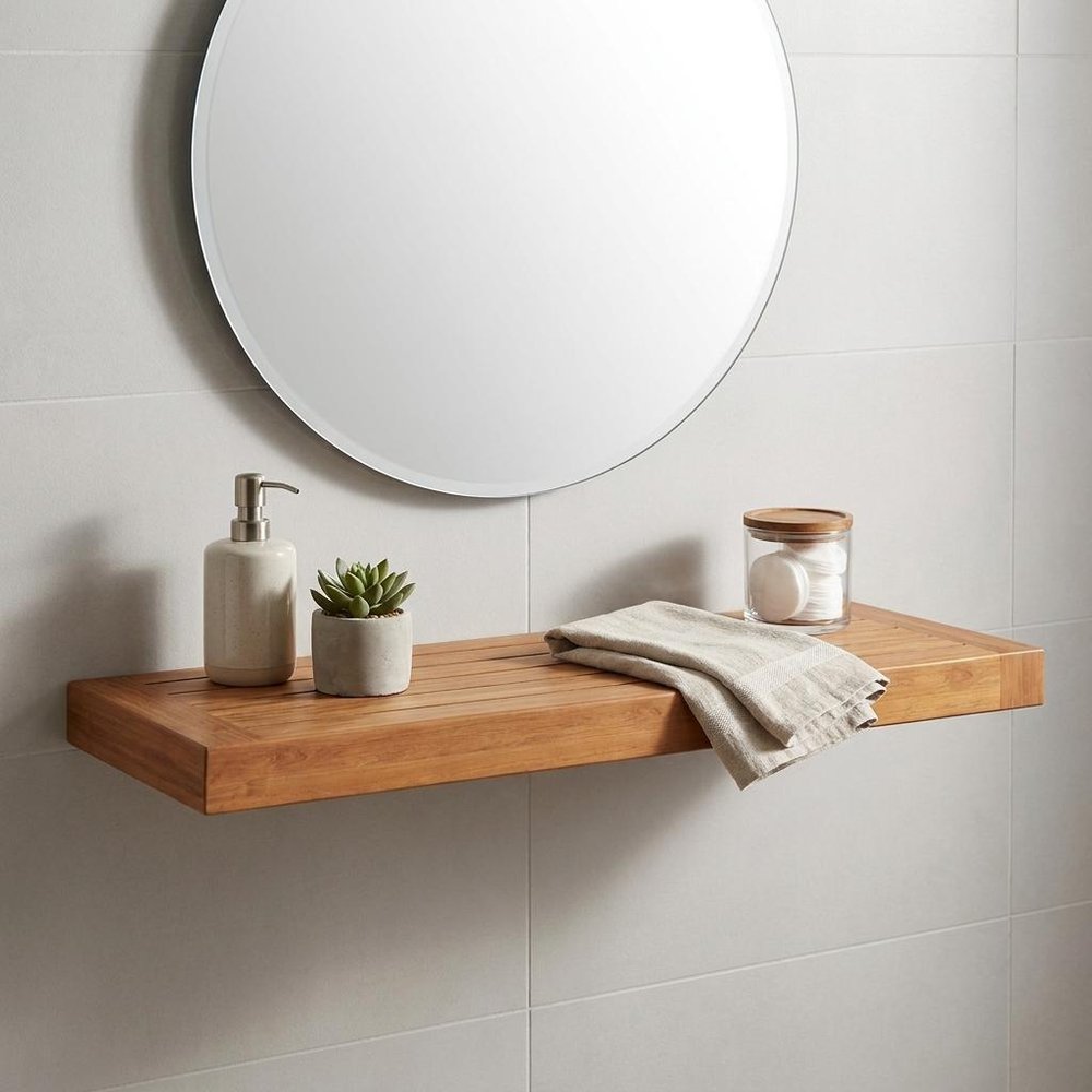 24" Brown Solid Wood Wall Mounted Floating Shelf
