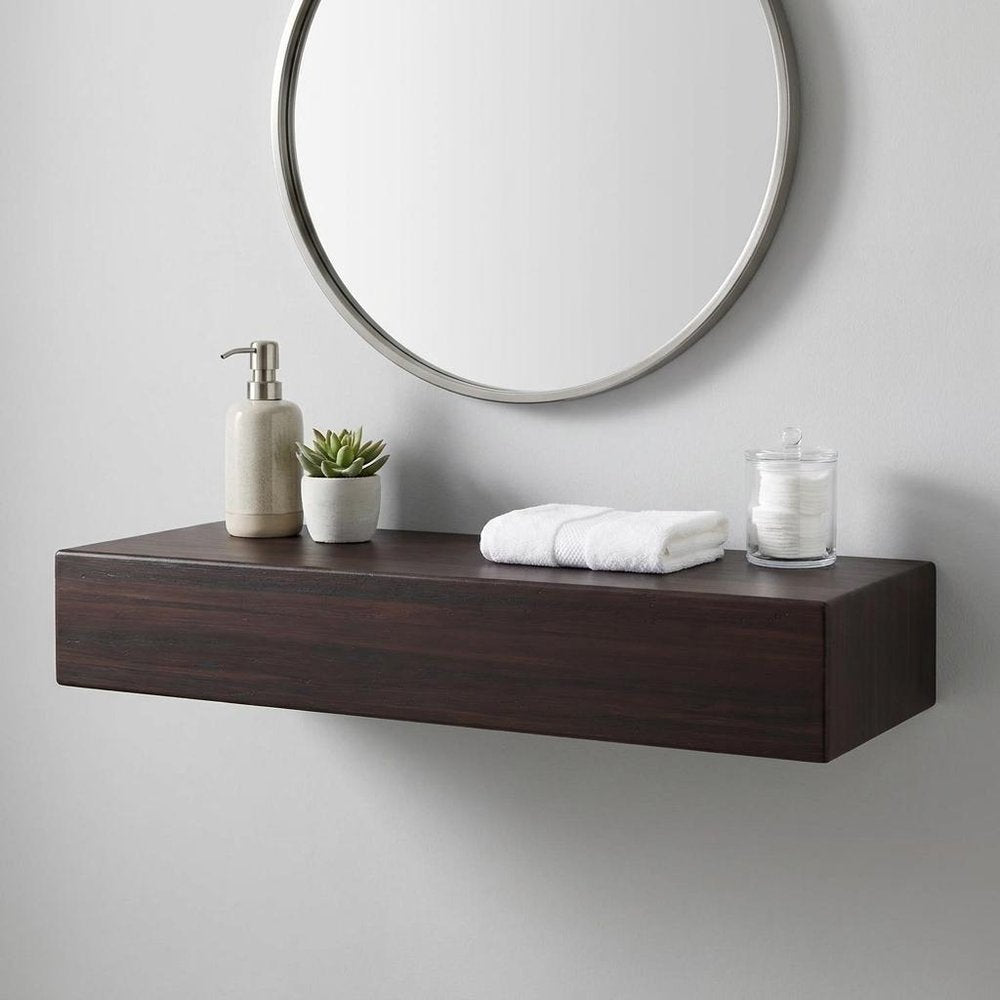 12" Espresso Solid Wood Wall Mounted Floating Shelf