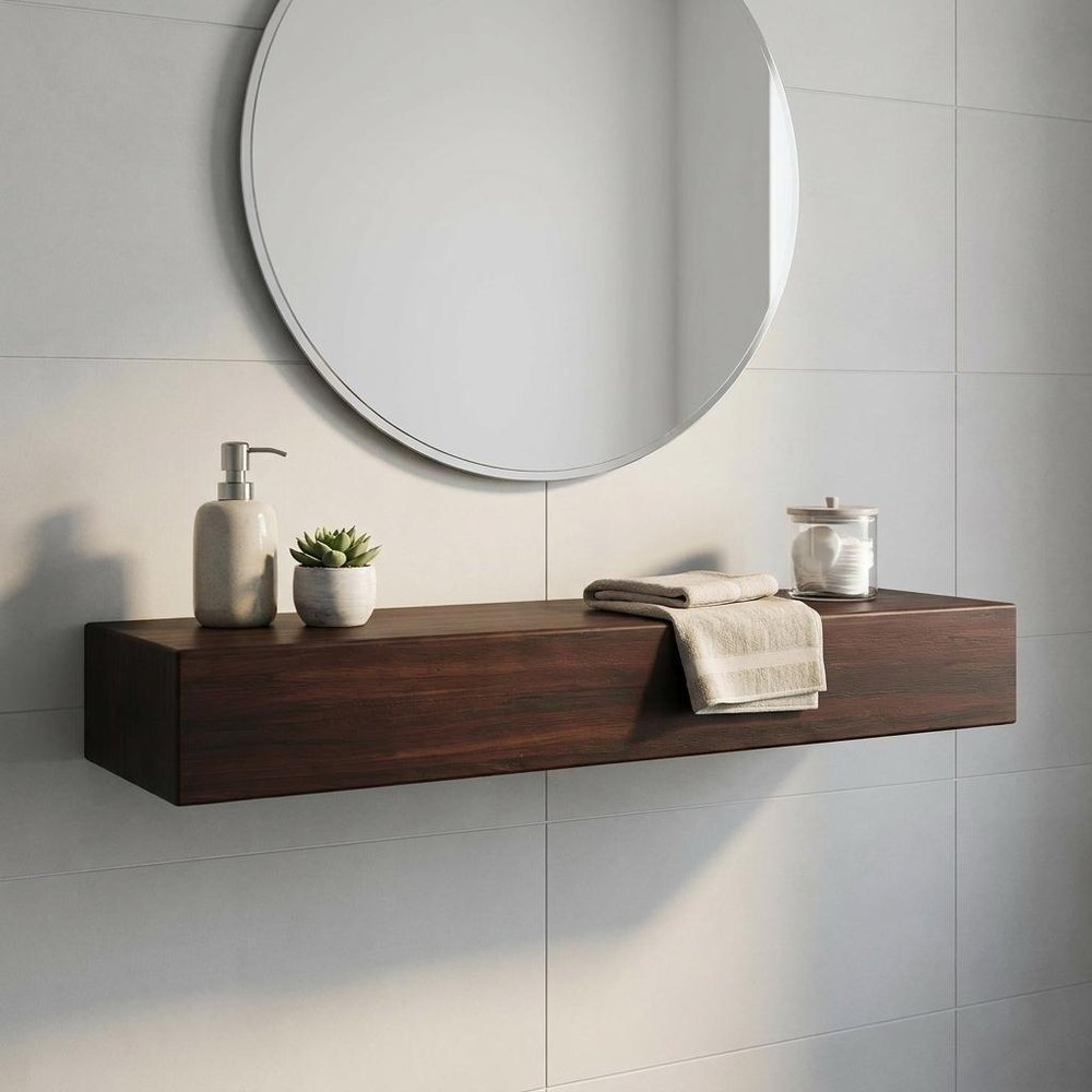 12" Espresso Solid Wood Wall Mounted Floating Shelf