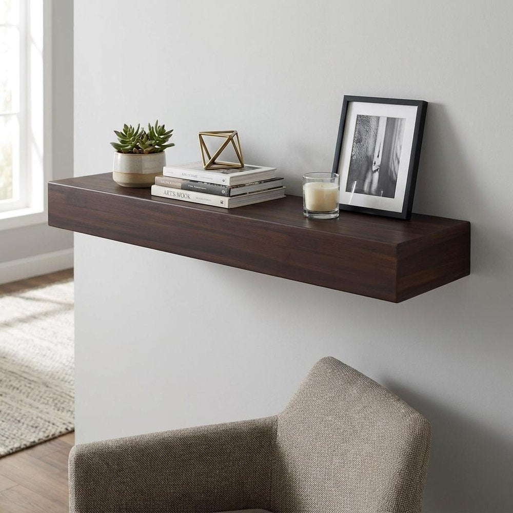 12" Espresso Solid Wood Wall Mounted Floating Shelf