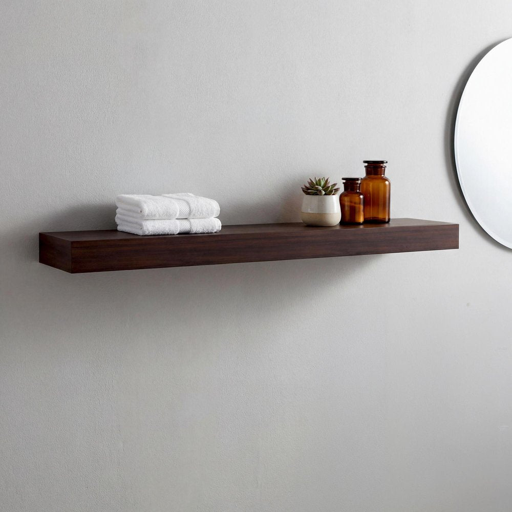 12" Espresso Solid Wood Wall Mounted Floating Shelf