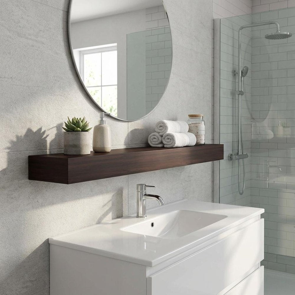 12" Espresso Solid Wood Wall Mounted Floating Shelf