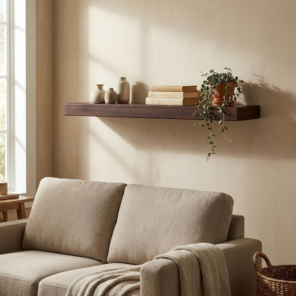 12" Espresso Solid Wood Wall Mounted Floating Shelf