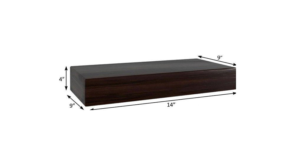 12" Espresso Solid Wood Wall Mounted Floating Shelf