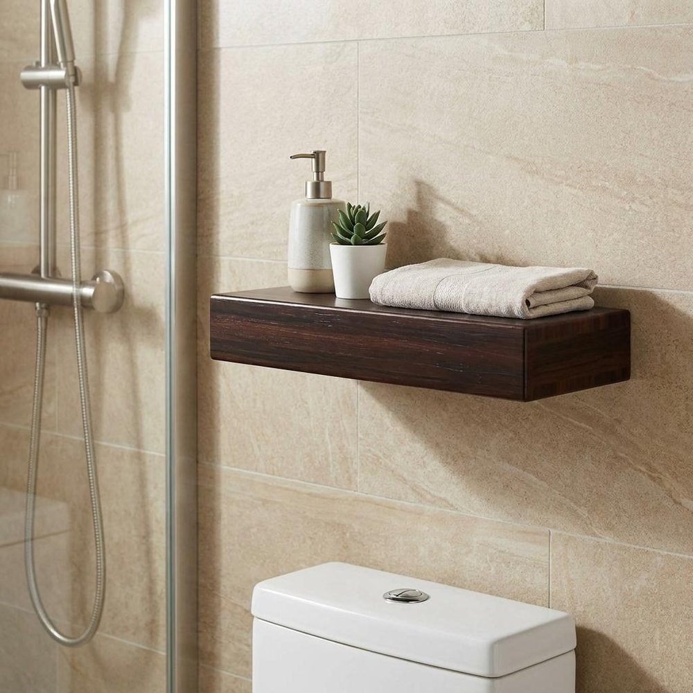 12" Espresso Solid Wood Wall Mounted Floating Shelf