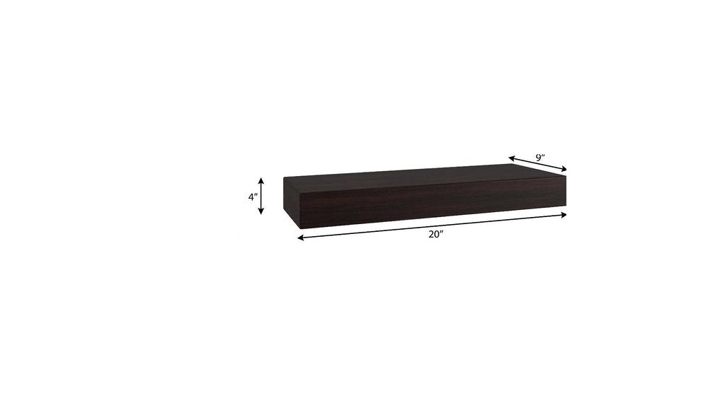 12" Espresso Solid Wood Wall Mounted Floating Shelf