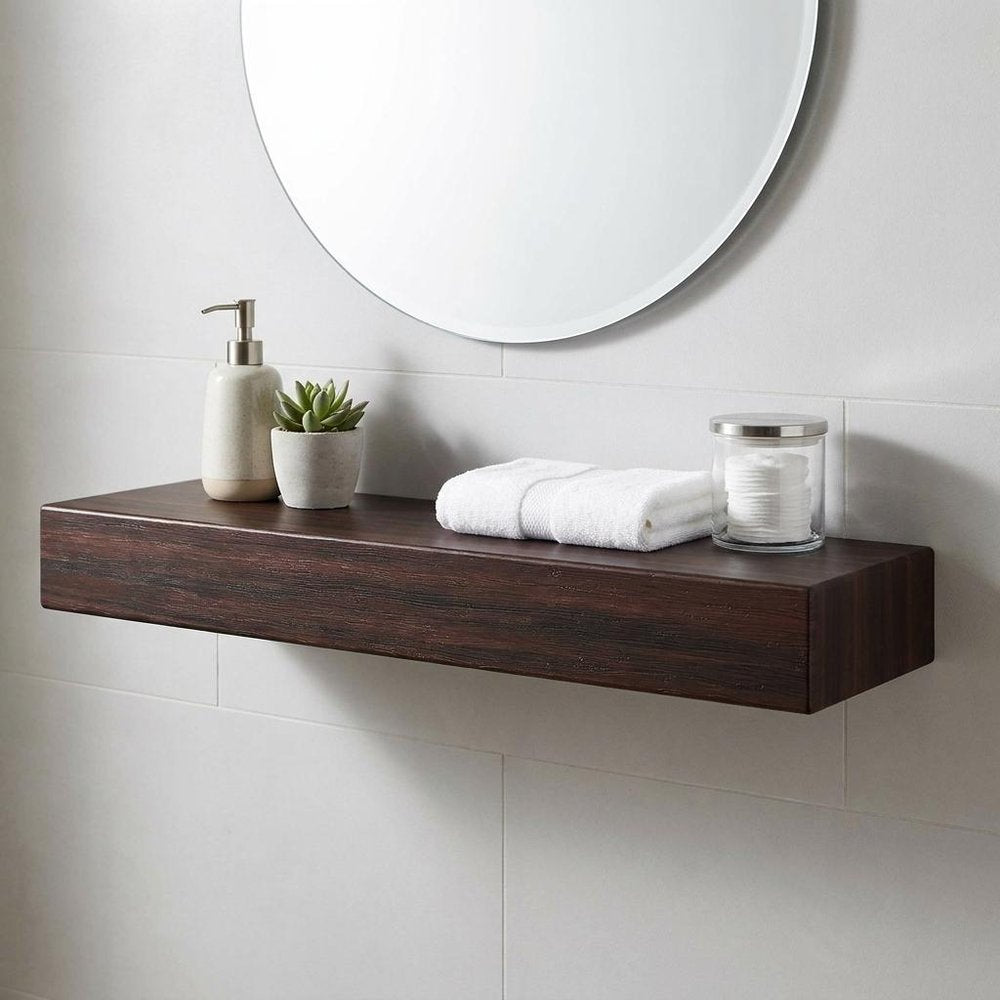 12" Espresso Solid Wood Wall Mounted Floating Shelf
