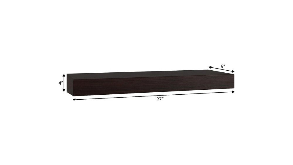 12" Espresso Solid Wood Wall Mounted Floating Shelf