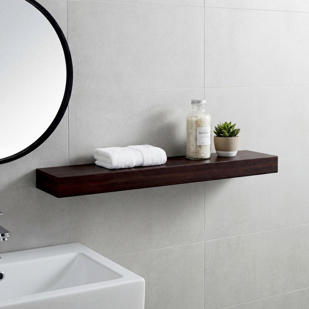 12" Espresso Solid Wood Wall Mounted Floating Shelf