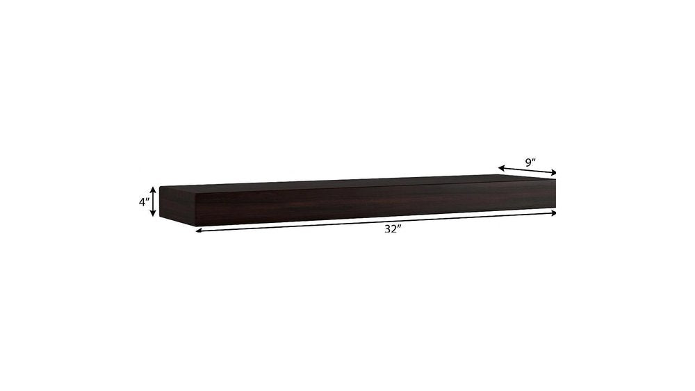 12" Espresso Solid Wood Wall Mounted Floating Shelf
