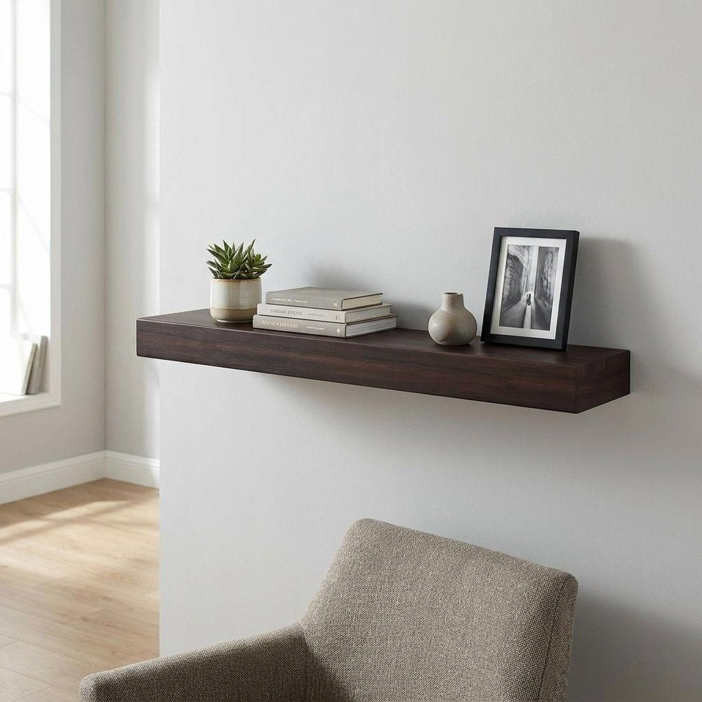 12" Espresso Solid Wood Wall Mounted Floating Shelf