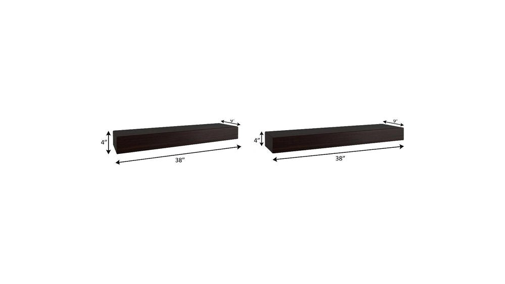 12" Espresso Solid Wood Wall Mounted Floating Shelf