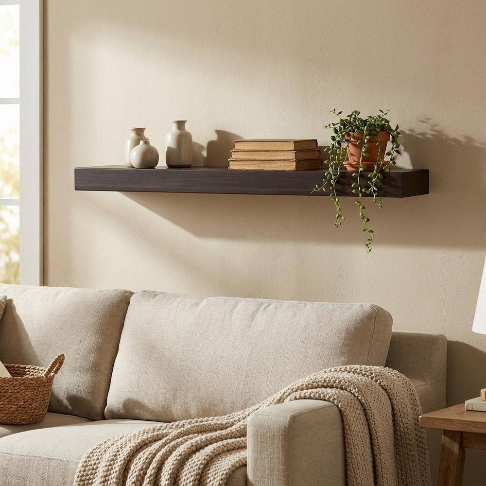 12" Espresso Solid Wood Wall Mounted Floating Shelf