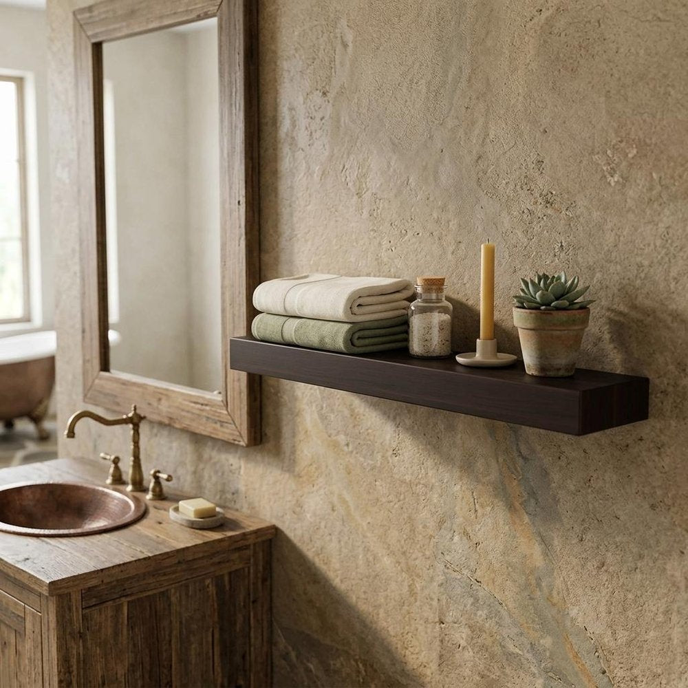 12" Espresso Solid Wood Wall Mounted Floating Shelf