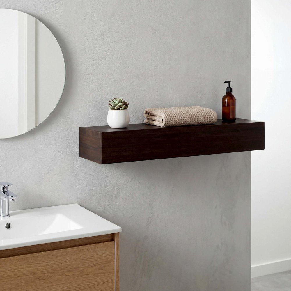 12" Espresso Solid Wood Wall Mounted Floating Shelf
