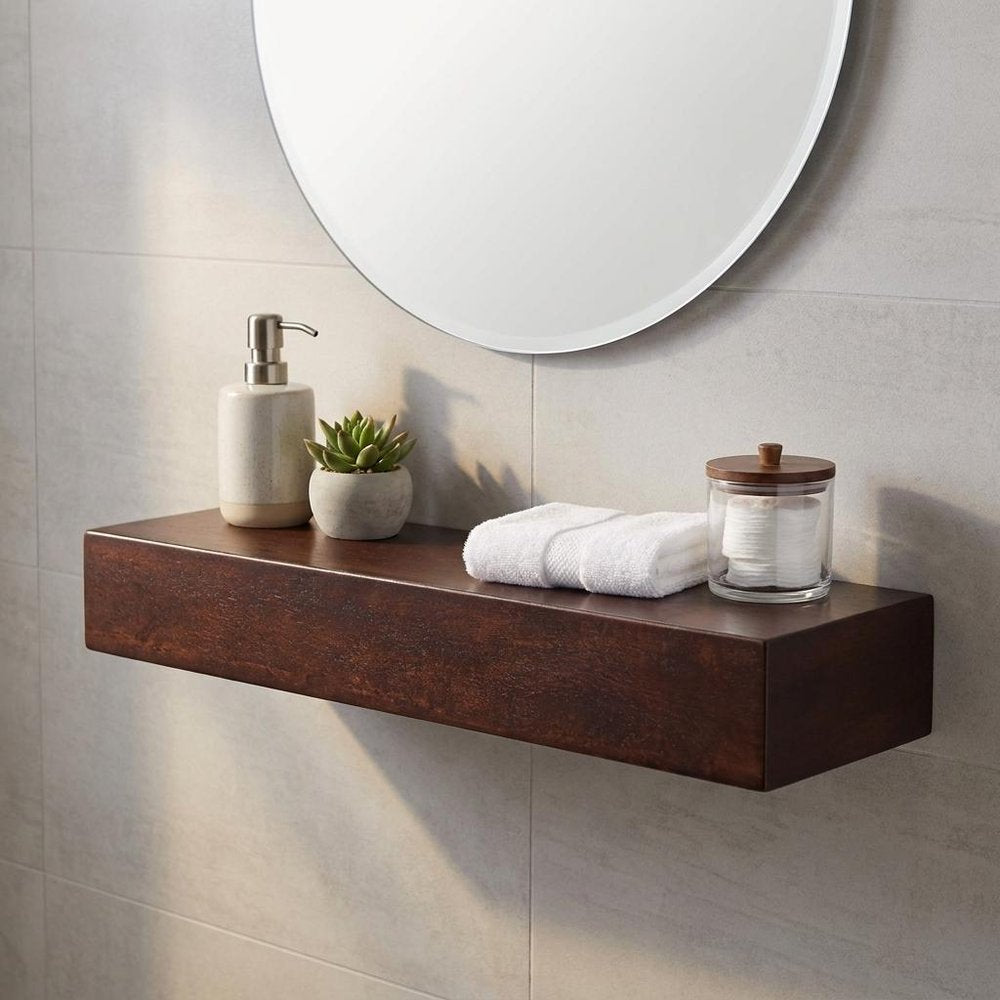 12" Espresso Solid Wood Wall Mounted Floating Shelf