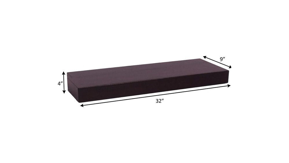 12" Espresso Solid Wood Wall Mounted Floating Shelf