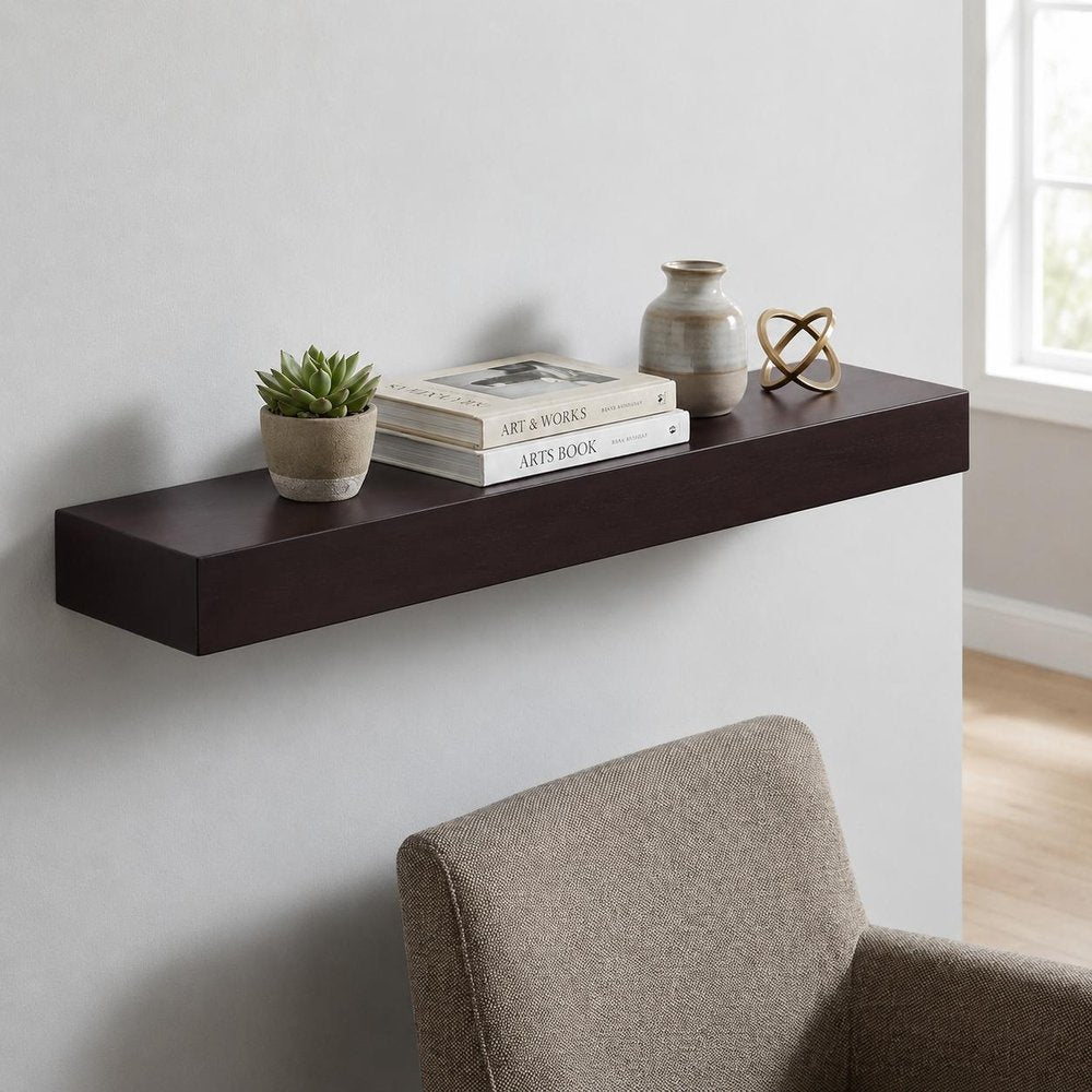 12" Espresso Solid Wood Wall Mounted Floating Shelf