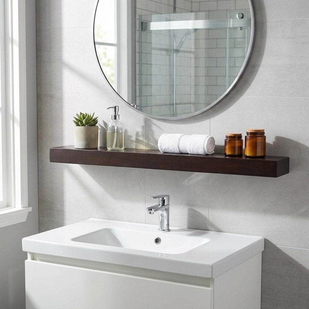 12" Espresso Solid Wood Wall Mounted Floating Shelf