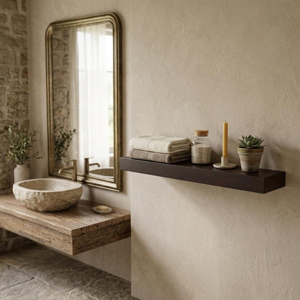 12" Espresso Solid Wood Wall Mounted Floating Shelf