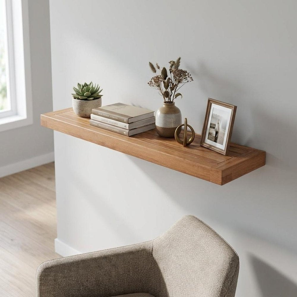 30" Brown Solid Wood Wall Mounted Floating Shelf