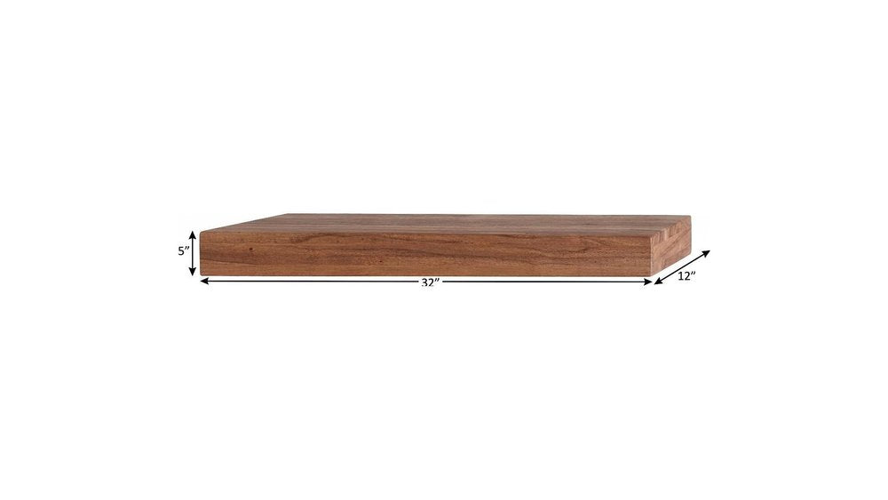 24" Brown Solid Wood Wall Mounted Floating Shelf
