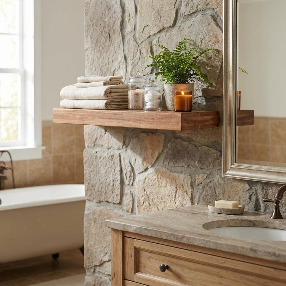 24" Brown Solid Wood Wall Mounted Floating Shelf