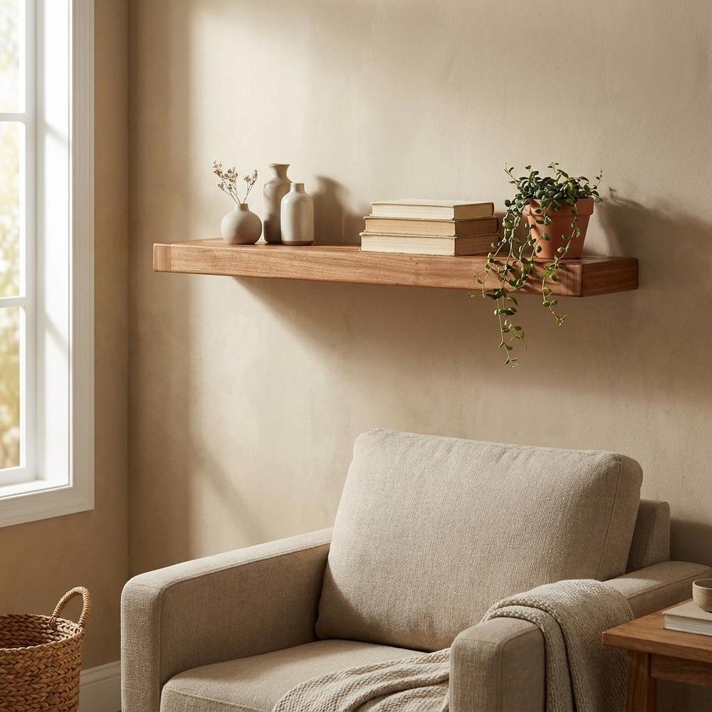 36" Brown Solid Wood Wall Mounted Floating Shelf
