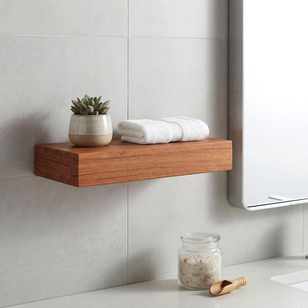 12" Brown Solid Wood Wall Mounted Floating Shelf